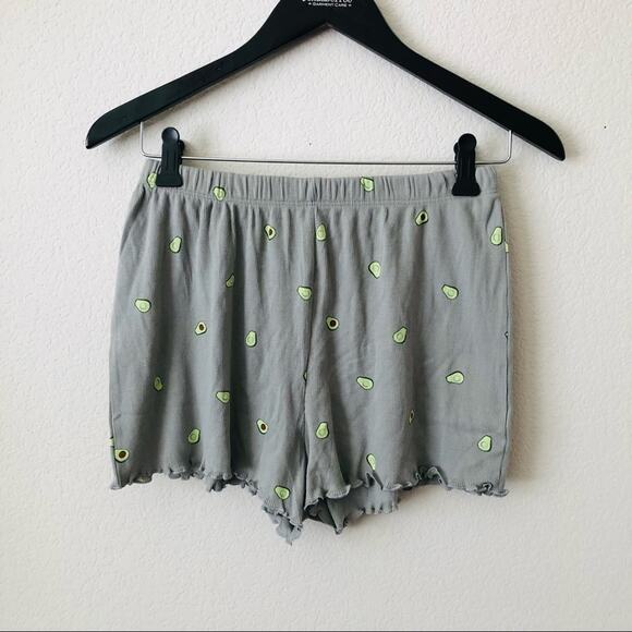 H&M avocado print sage green ribbed pajama pj lounge shorts lettuce edge - Picture 1 of 5